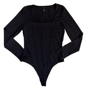 House of Harlow 1960 Long Sleeve Square Neck Bodysuit (Black) - Medium